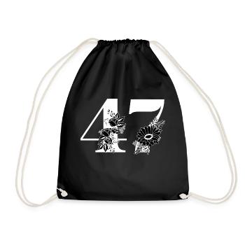 Number 47 Black Floral - 47th Floral Birthday - Drawstring Bag - black - Front
