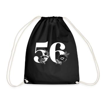 Number 56 Black Floral - 56th Floral Birthday - Drawstring Bag - black - Front