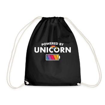 Powered by Unicorn - Mystische Kreatur Regenbogen - Turnbeutel - Schwarz - Vorne