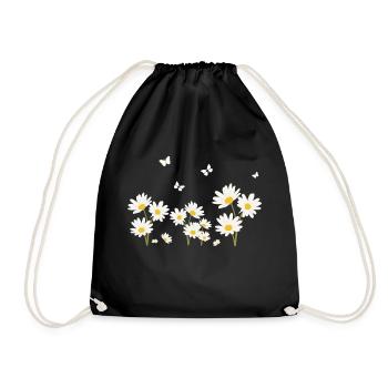 Flowers, Daisies and Butterflies - Drawstring Bag - black - Front