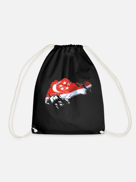 Singapore flag in the Singapore map - Drawstring Bag - black