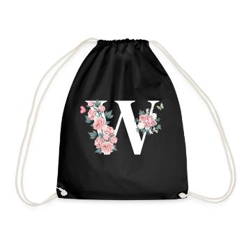 Buchstabe mit rosa Blumen - Turnbeutel - Schwarz - Vorne