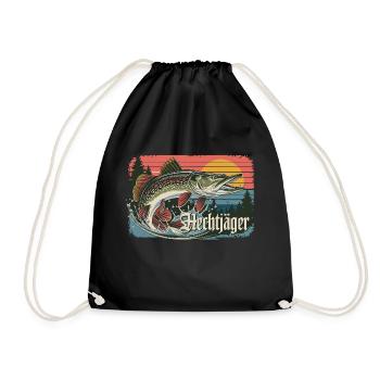 Hechtjäger Retro Angeln Vintage Raubfisch Angler - Turnbeutel - Schwarz - Vorne