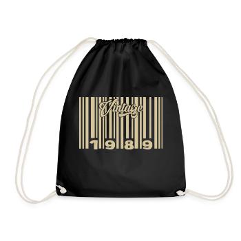Jahrgang 1989 Barcode 1989: Jahr 2025. - Turnbeutel - Schwarz - Vorne