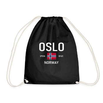 Oslo - Norwegen - Koordinaten - Flagge - Turnbeutel - Schwarz - Vorne