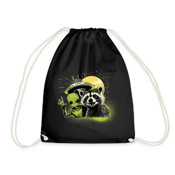 Raccoon & Alien - Drawstring Bag - black - Front