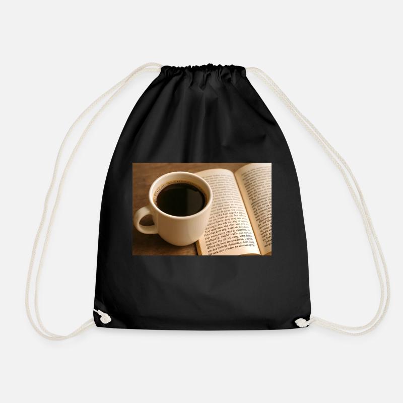 Book and coffee - Drawstring Bag - black