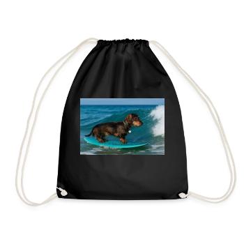 Wire-haired dachshund on the wave – surfing adventure on the - Drawstring Bag - black - Front