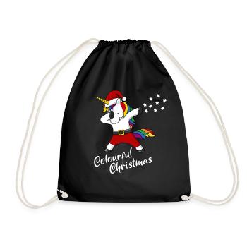 Christmas Unicorn colourful Christmas Gift - Drawstring Bag - black - Front