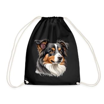 Australian Shepherd Head - Drawstring Bag - black - Front