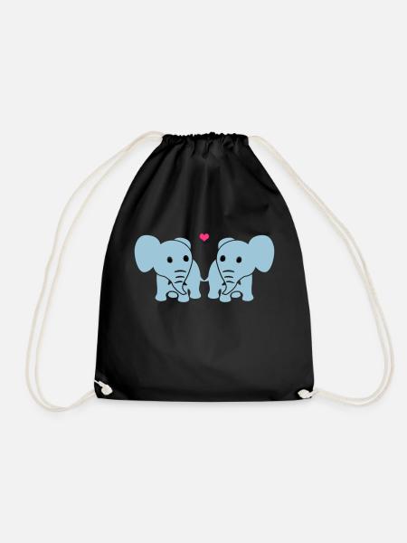 Elephants in Love - Drawstring Bag - black