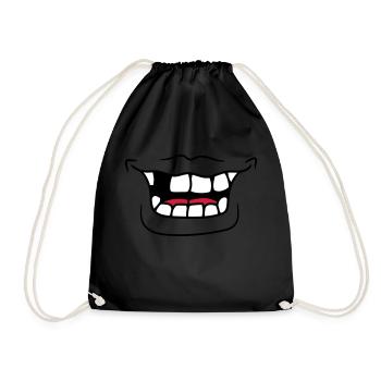 mouth grin laugh funny tooth gluecke comic cartoo - Drawstring Bag - black - Front