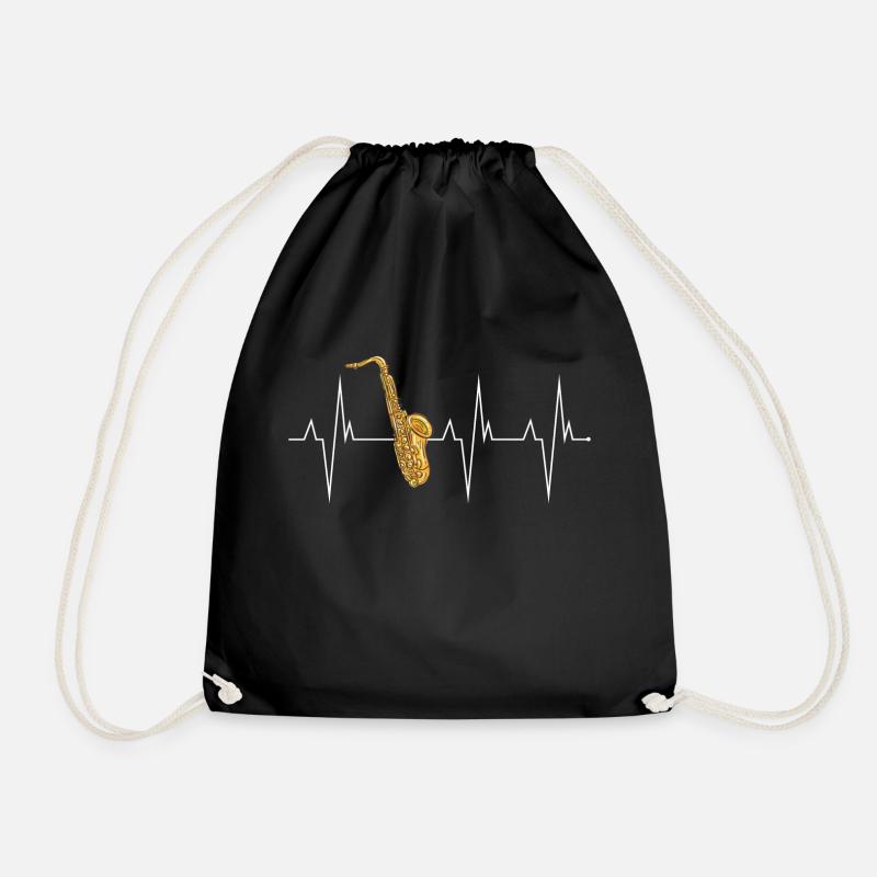 Heartbeat Saxophone Saxophonist Sax Shirt Gift - Drawstring Bag - black