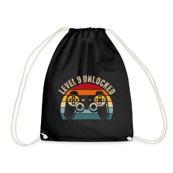 9th Birthday - 9 Years Gamer Level 9 unlocked - Drawstring Bag - black - Front
