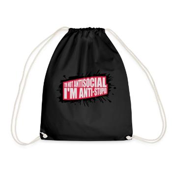 not antisocial anti stupid - Drawstring Bag - black - Front