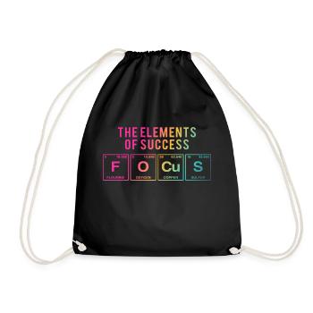 Lustiger Spruch: FOCUS - The Elements of Succes - Turnbeutel - Schwarz - Vorne