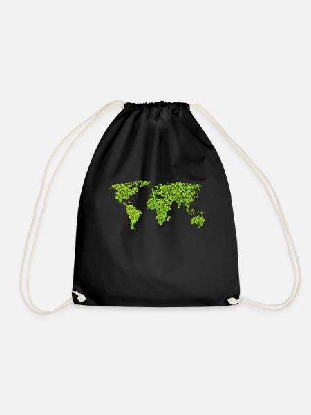 Green World Map - Drawstring Bag - black