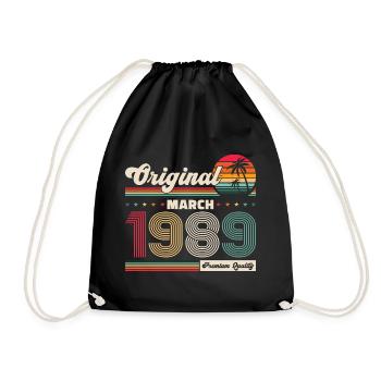 35th Birthday Husband Original March Vintage 1989 - Drawstring Bag - black - Front