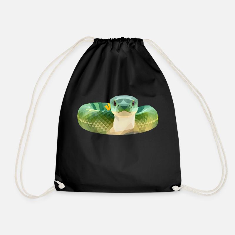 Vibrant Green Serpent Low polygon style - Drawstring Bag - black