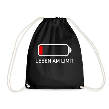 Leben am Limit Lustiger Spruch Geschenk Handy Akku - Turnbeutel - Schwarz - Vorne