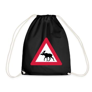 Warning Moose Sign - Drawstring Bag - black - Front