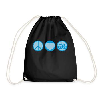 schwimmen liebe peace zeichen symbol herz urlaub m - Turnbeutel - Schwarz - Vorne