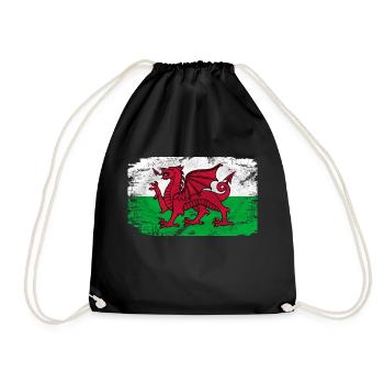 Wales Flag - Vintage Look - Turnbeutel - Schwarz - Vorne