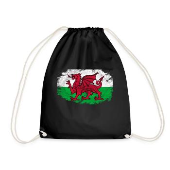 Wales Flag - Vintage Look - Turnbeutel - Schwarz - Vorne
