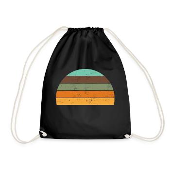Retro sunset vintage sun stripes circle - Drawstring Bag - black - Front