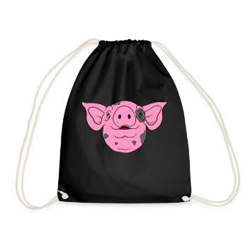 Tête de porc rose avec le visage souriant et - Sac de sport léger - noir - Devant