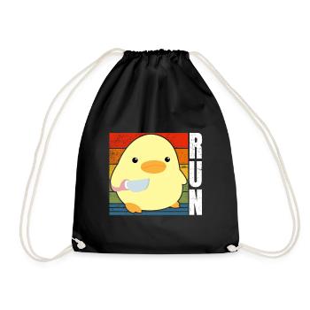 Racing Run Duck with Knife Meme Funny Saying Fun - Drawstring Bag - black - Front