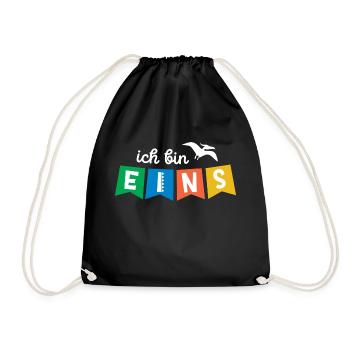 Ich bin EIns 1 / Geburtstag Party Geschenk - Turnbeutel - Schwarz - Vorne
