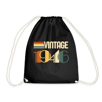 Vintage 1946 - 1946 Birthday Gift - Drawstring Bag - black - Front