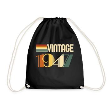 Vintage 1947 - 1947 Anniversary Gift - Drawstring Bag - black - Front