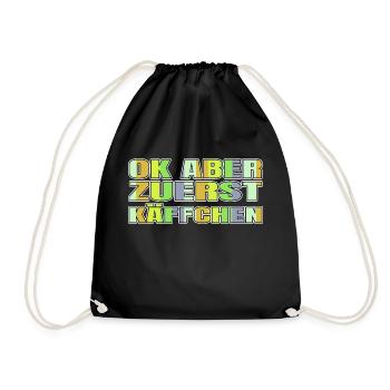 Caffeine Coffee Bean Working Quote Coffee Pot - Drawstring Bag - black - Front