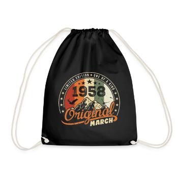 März 1958 Jahrgang 1958 Retro Geburtstagsgeschenk - Turnbeutel - Schwarz - Vorne