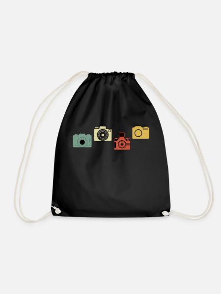 Vintage Retro Camera - Drawstring Bag - black