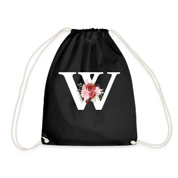 Letter w floral red - Drawstring Bag - black - Front