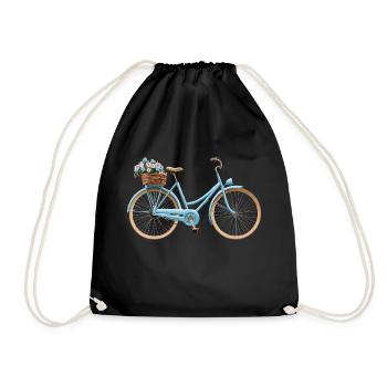 Bicycle with flower basket - Drawstring Bag - black - Front