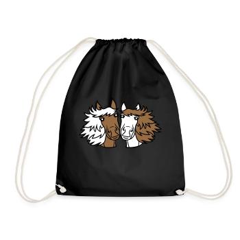 2 Pferde Team Pony Fohlen Pärchen Verliebt Freunde - Turnbeutel - Schwarz - Vorne