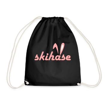 Skihase Hasenohren - Turnbeutel - Schwarz - Vorne