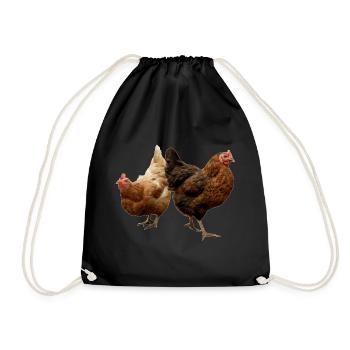 two happy chickens - Drawstring Bag - black - Front