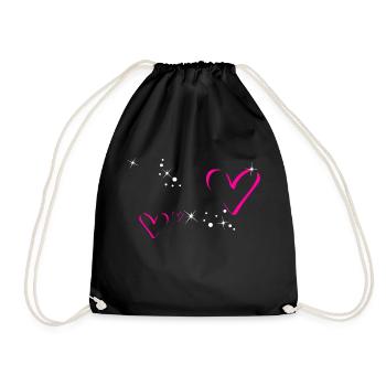 Glitzer Herzen Pink Personalisierbar - Turnbeutel - Schwarz - Vorne