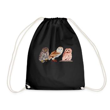 Trio of owls - Drawstring Bag - black - Front