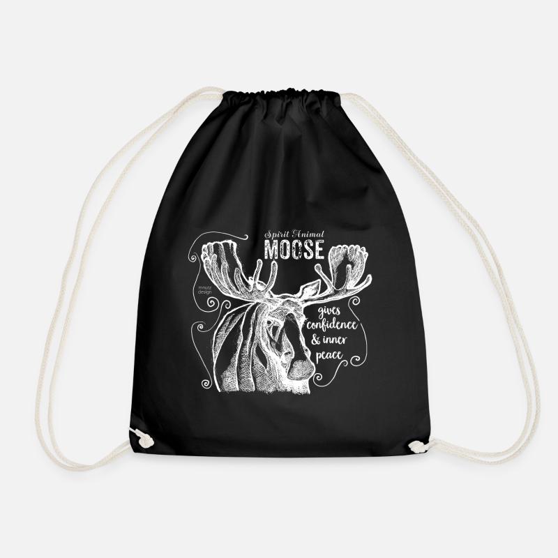 Spirit animal - power animal - moose - moss - white - Drawstring Bag - black