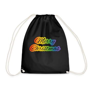 LGBT lgbtqi queer merry christmas rainbow - Drawstring Bag - black - Front