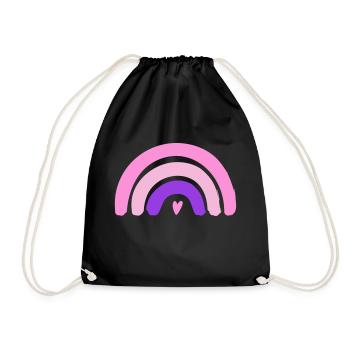 minimalistischer Regenbogen mit Herz - Turnbeutel - Schwarz - Vorne