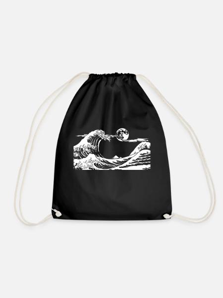 Kanagawa Waves Aesthetic Japanese Art Great Wave - Drawstring Bag - black