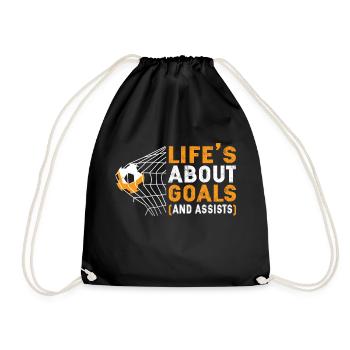 Life s About Goals Assists Soccer Sports Lover - Drawstring Bag - black - Front