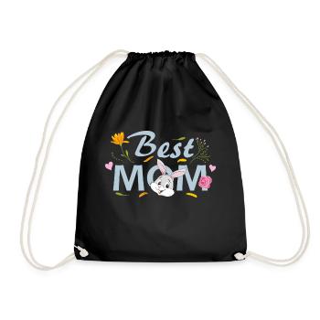 Meilleure maman. Design floral avec lapin - Sac de sport léger - noir - Devant
